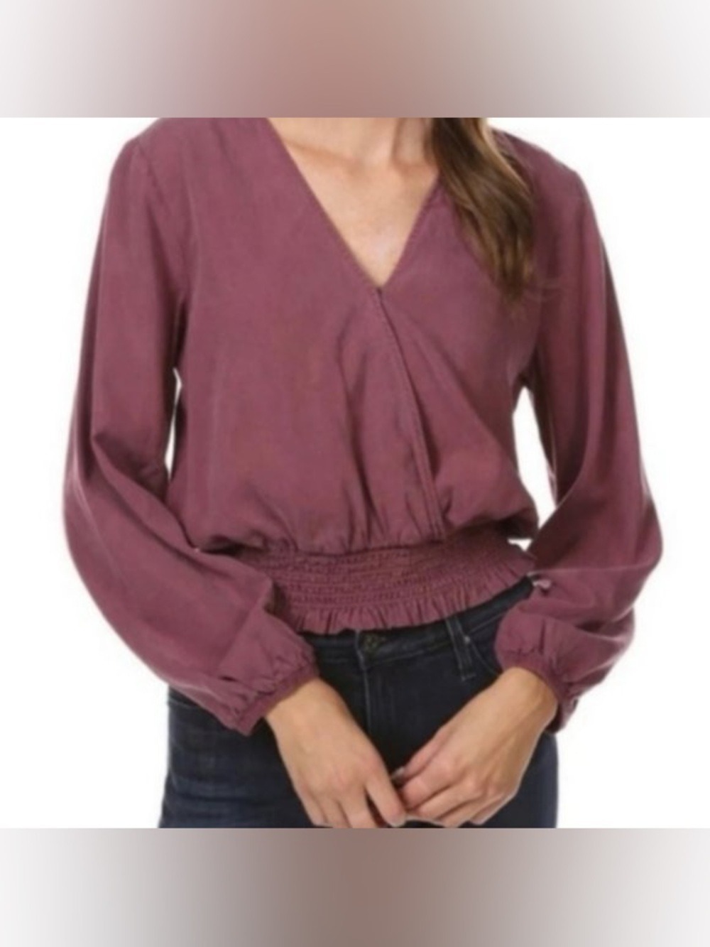NWT Anthropologie Cloth & Stone purple smocked waist surplice top Size XS